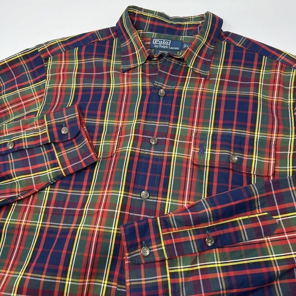 Polo‎ Ralph Lauren Whitfield Classic Shirt Plaid Mens Large Blue Red Green Plaid - Picture 1 of 7